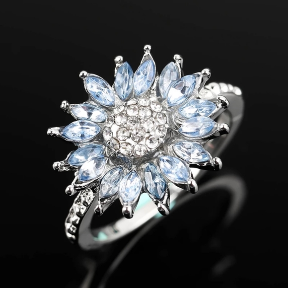 New Blue CZ Sun Flower Crystal Ring - Picture 6 of 6